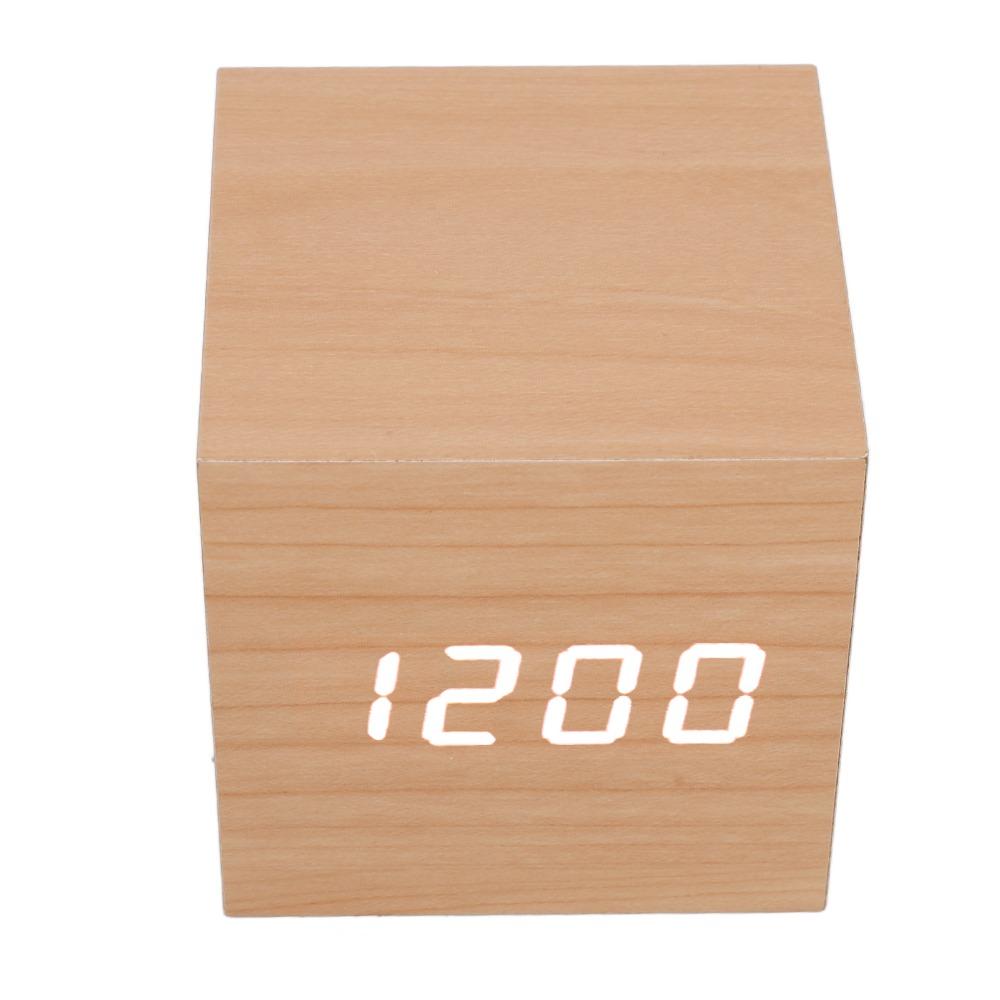 Portable Large Display LED Wood Clock Square Shape Wooden Alarm Clock Digital Alarm Clock Home Decoration