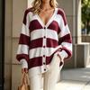 Women's Striped Knit Cardigan, Long Sleeve Button-Up Sweater for Casual Fall and Winter Wear