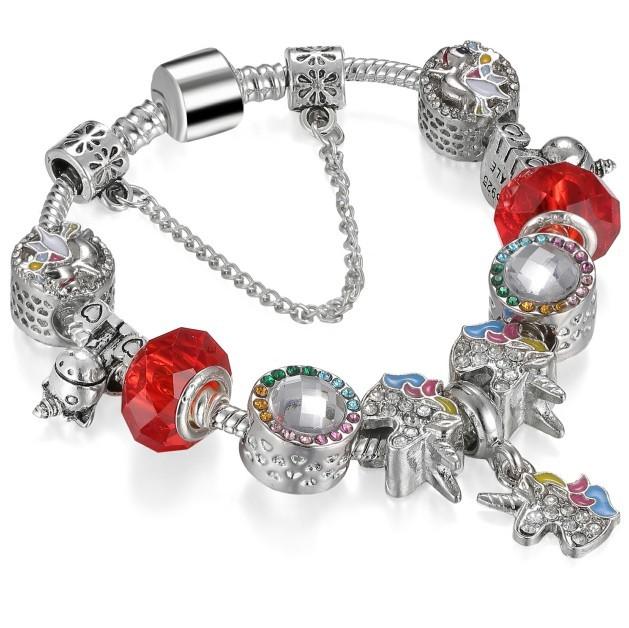 Μόδα αντίκες ασημένια επιμεταλλωμένα Pa βραχιόλια & βραχιόλια Crystal Heart Charm Beads βραχιόλι για γυναίκες Diy πρωτότυπο δώρο κοσμημάτων