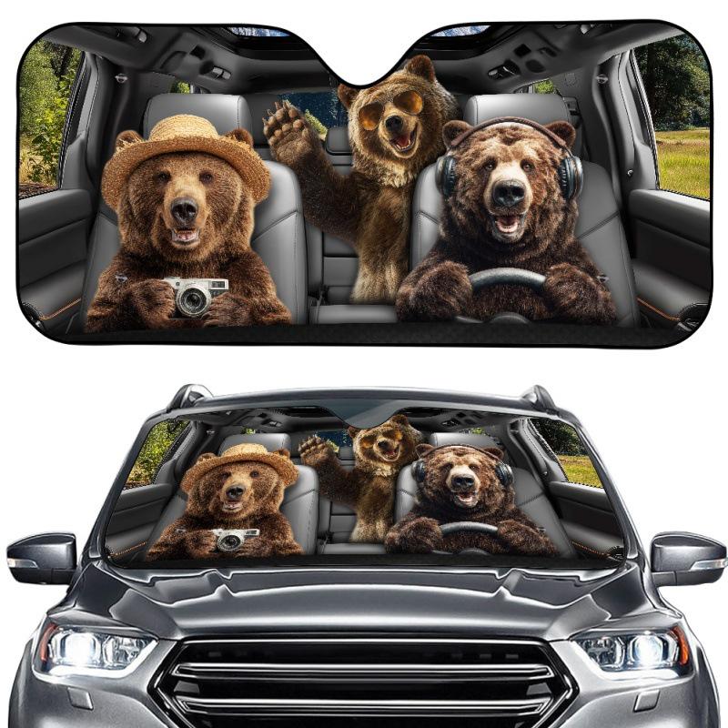 

Creative Cartoon Car Sunshade with European and American Animal Patterns – Black Bear Design