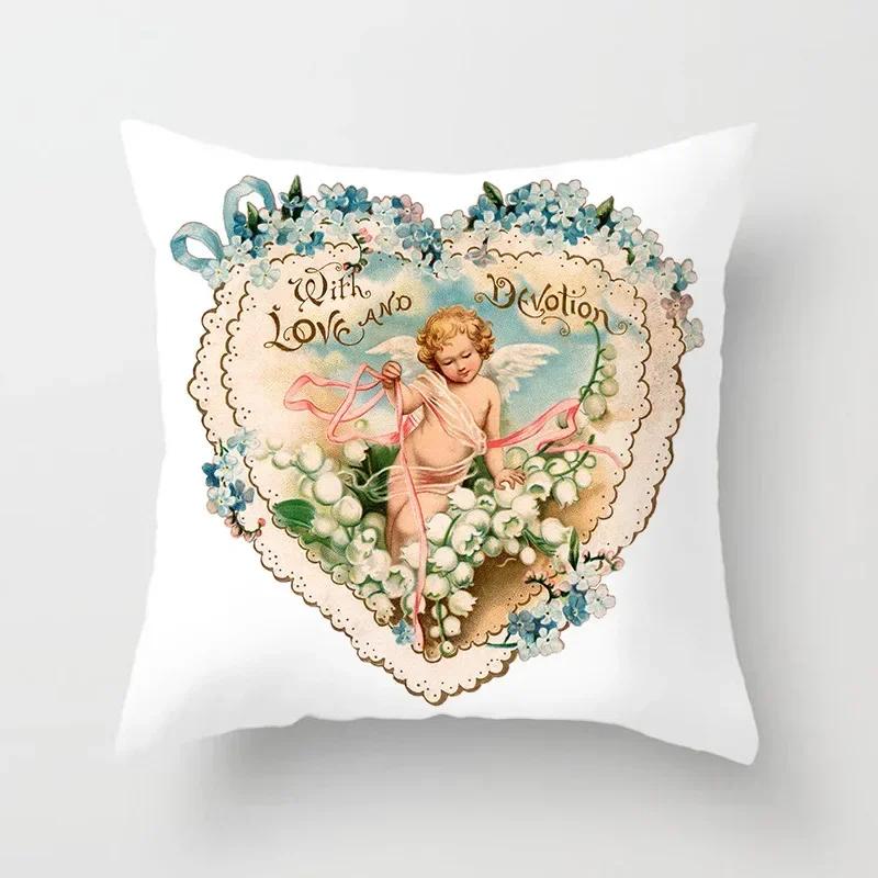 Merry Christmas Decoration Cushion Cover Angel Santa Printed Pillow Cover Holiday Farmhouse Home Decorative Pillowcase