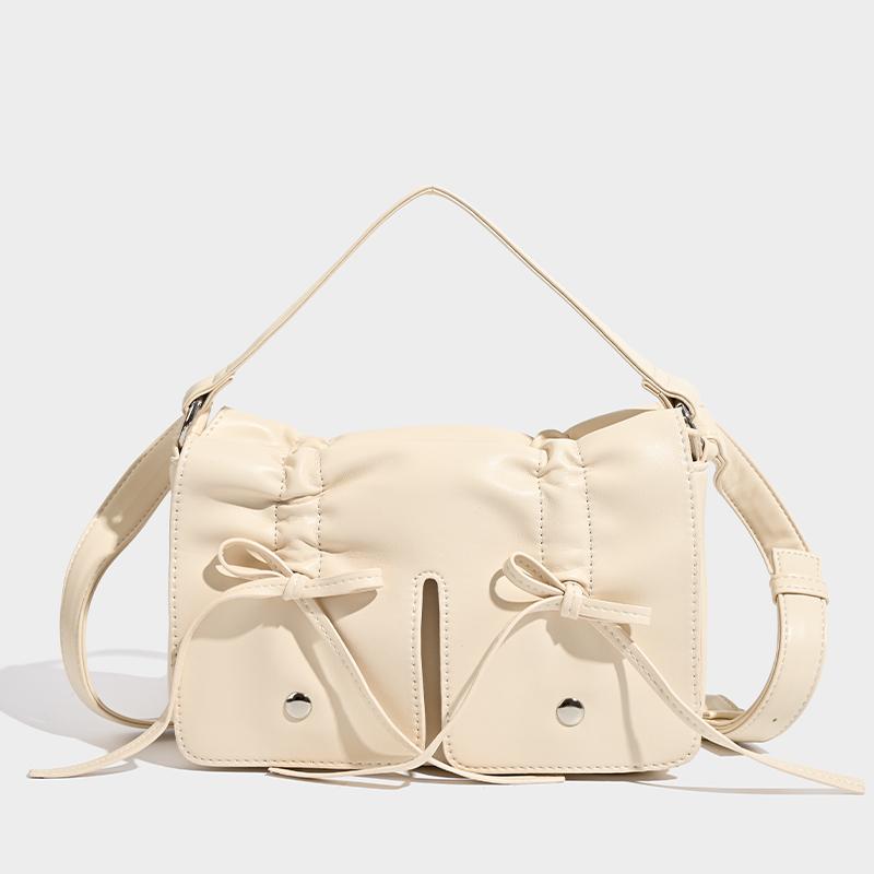 Bags for Women Luxury Designer Handbag and Purses New In Distressed PU Leather Rivet Bow Underarm Pleated Shoulder Bag