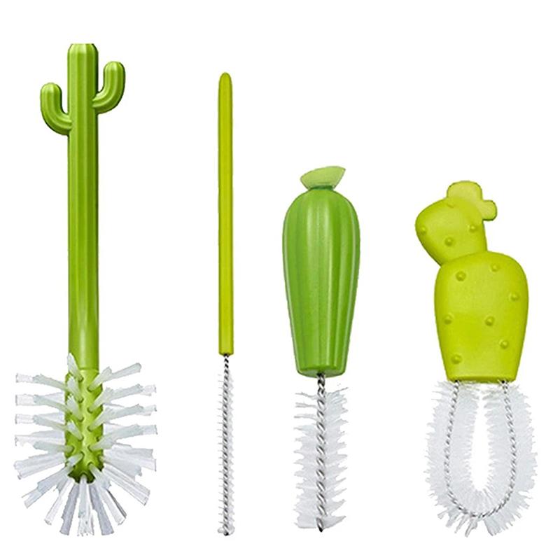 Baby Bottle Cleaning Brush Baby Pacifier Straw Scrubber Small Brush Cactus Modeling Glass Cup Washing Kitchen Cleaning Tool Set
