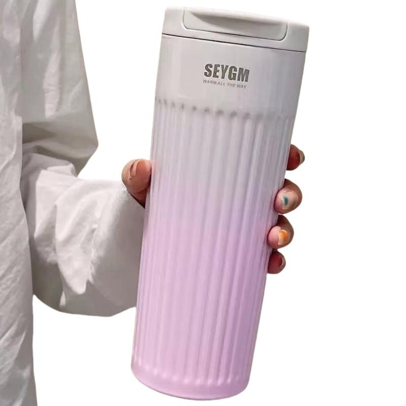 

High Value Gradual Change Color Coffee Cup Stainless Steel Thermos Cup Student Outdoor Double Drink Portable Car Water Cup 500ml розовый