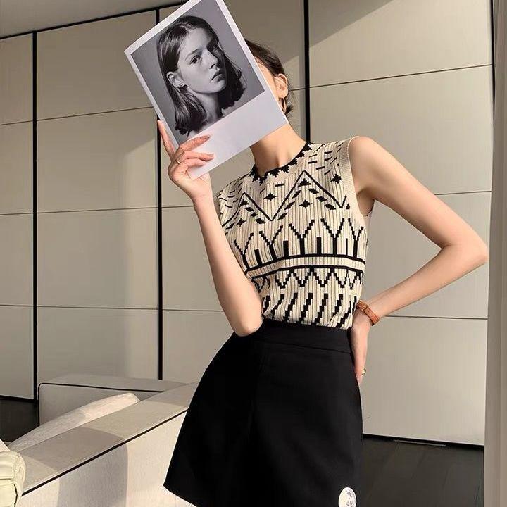 

Women s Spring Summer Temperament Knit Sleeveless Pullover Outer Wear Vest Slim Fit Versatile Temperament Outer Layer S