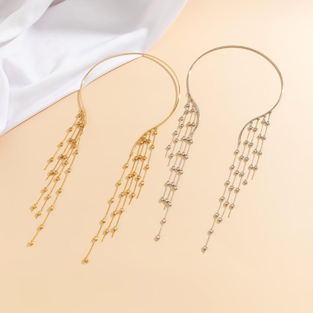 Chest Chain Crystal Sequin Pendant Goth Open Torques Choker Long Tassel Star Necklace Party