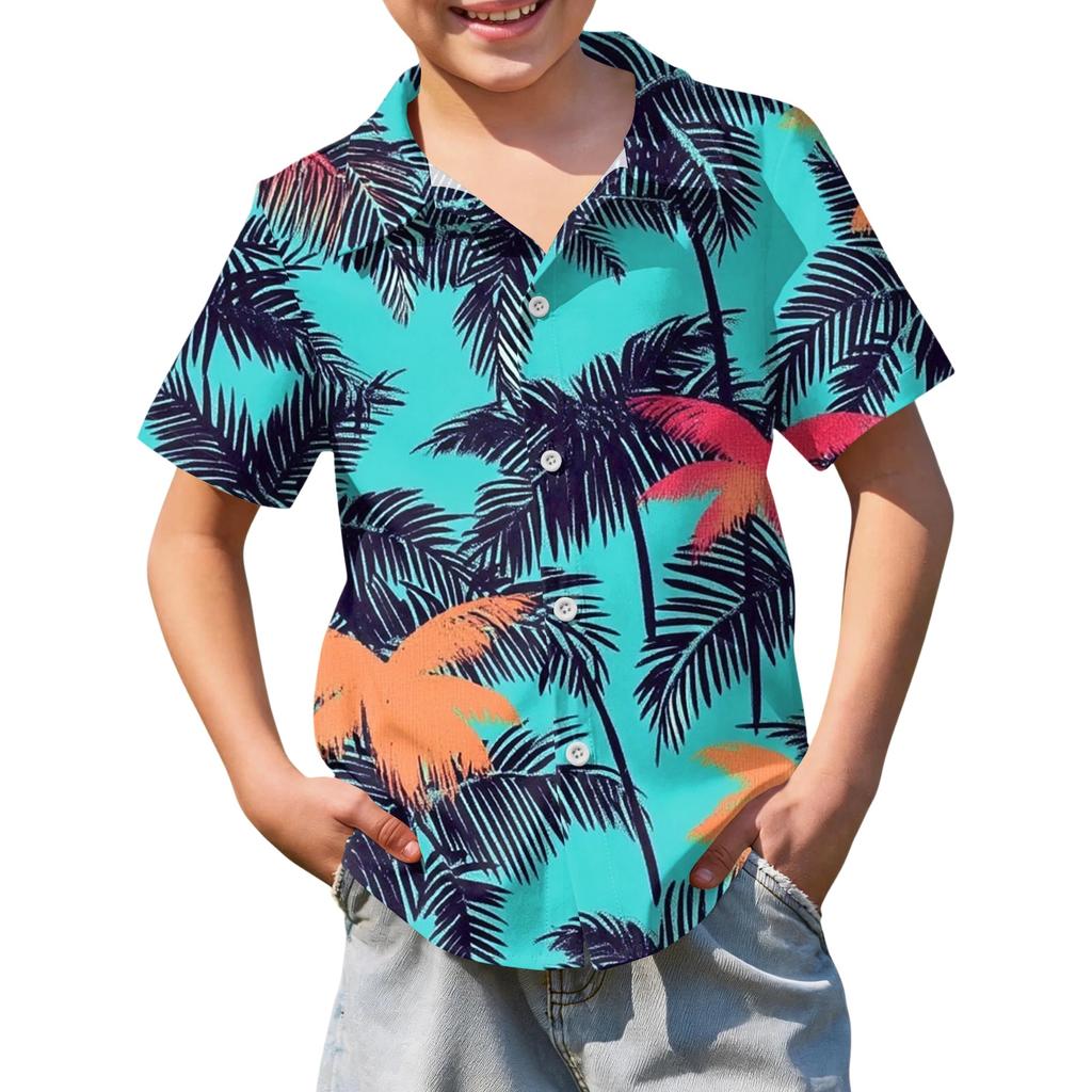 Jungen kurzärmeliges Hawaiihemd, Kinder Sommer Hemd mit Knöpfen