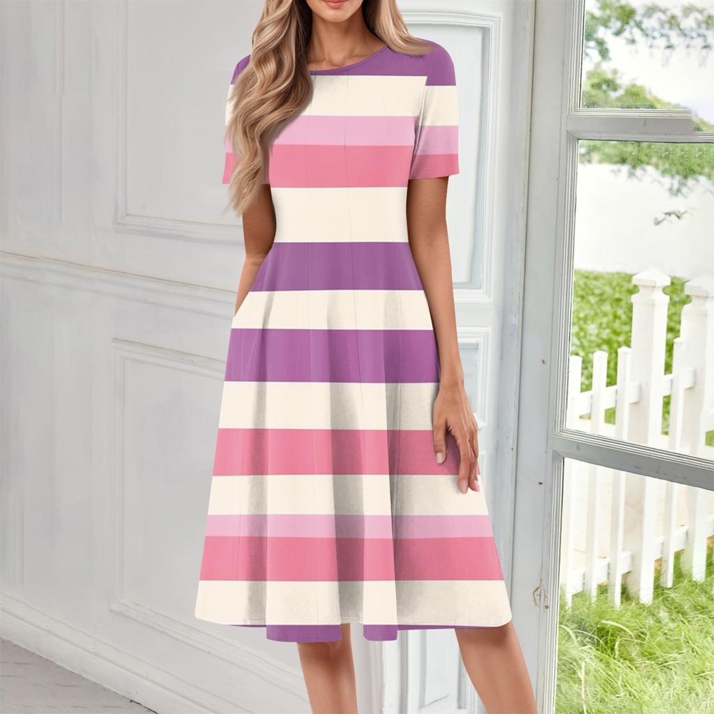 Women's Fashion Short Sleeve Vintage Printed Dress Cosplay Party Evening Dress