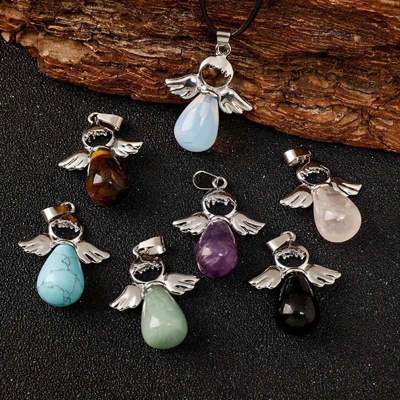 Amethyst Rose Quartz Angel Wing Pendant with Aventurine Stone