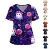 Women's Fashion V-Neck Short Sleeve Overalls With Pockets  Print Tops  Clothes
