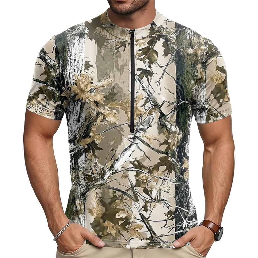 Herren Rundhals Kurzarm Radtrikot Atmungsaktiv Schnelltrocknend Leicht Reißverschluss Vorne Sportshirt für Outdoor-Fahrten