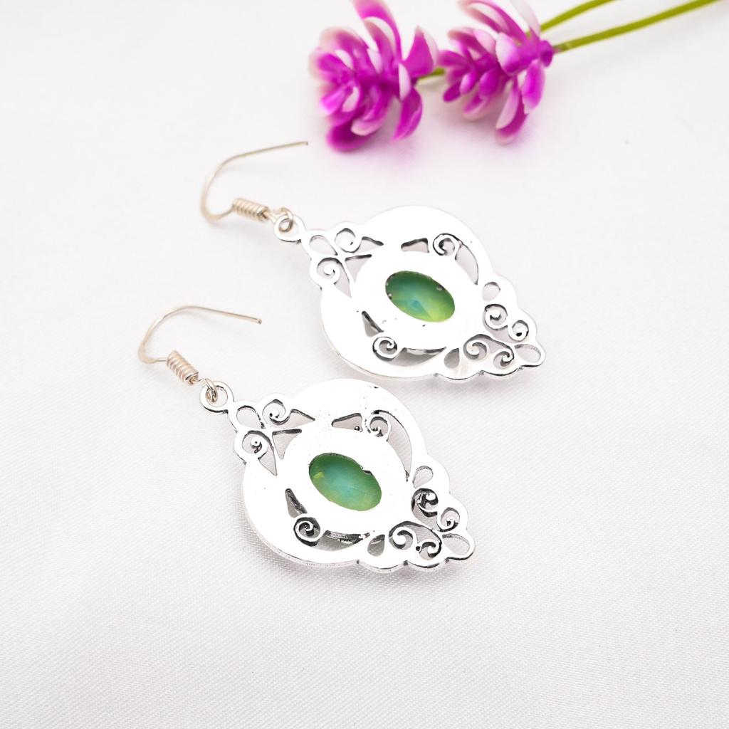 Kolczyki z zielonego opalu, biżuteria z kamieni szlachetnych, kolczyki ze srebra próby 925, ręcznie robiona biżuteria, kolczyki z kamieniami szlachetnymi, prezent dla niego