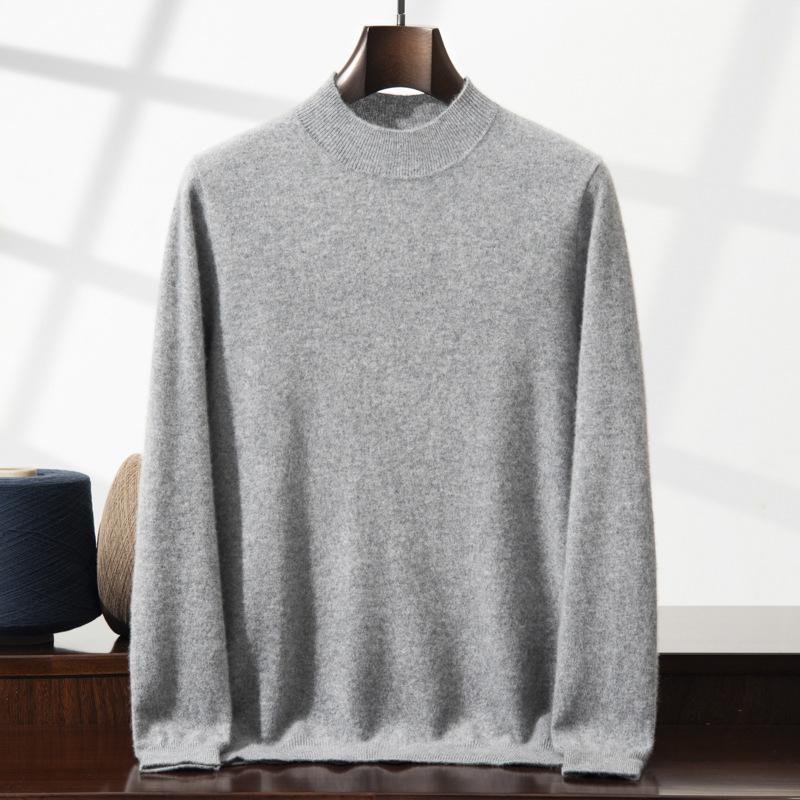 New cashmere sweater men's semi-turtleneck pullover thickened sweater loose and versatile solid color cashmere knitting