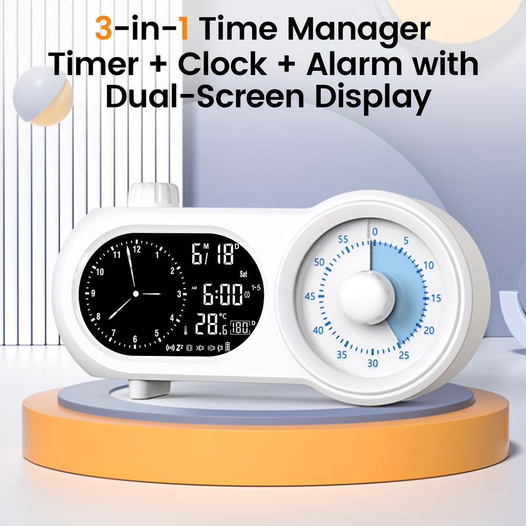 1pc Digital Alarm Clock with Night Light Large V.A Light Sensitive Display,Three Alarm Settings,Snooze Silent Function,Perpetual Calendar Date Display