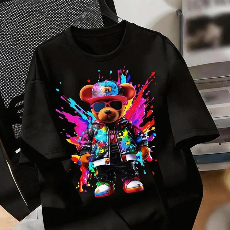 Russia Streetwear Unisex T Shirt Cute Lazy Cat Hip Hop Bear Rabbit Graffiti Multiple Cartoon Design Printed Cotton Graphic Tee