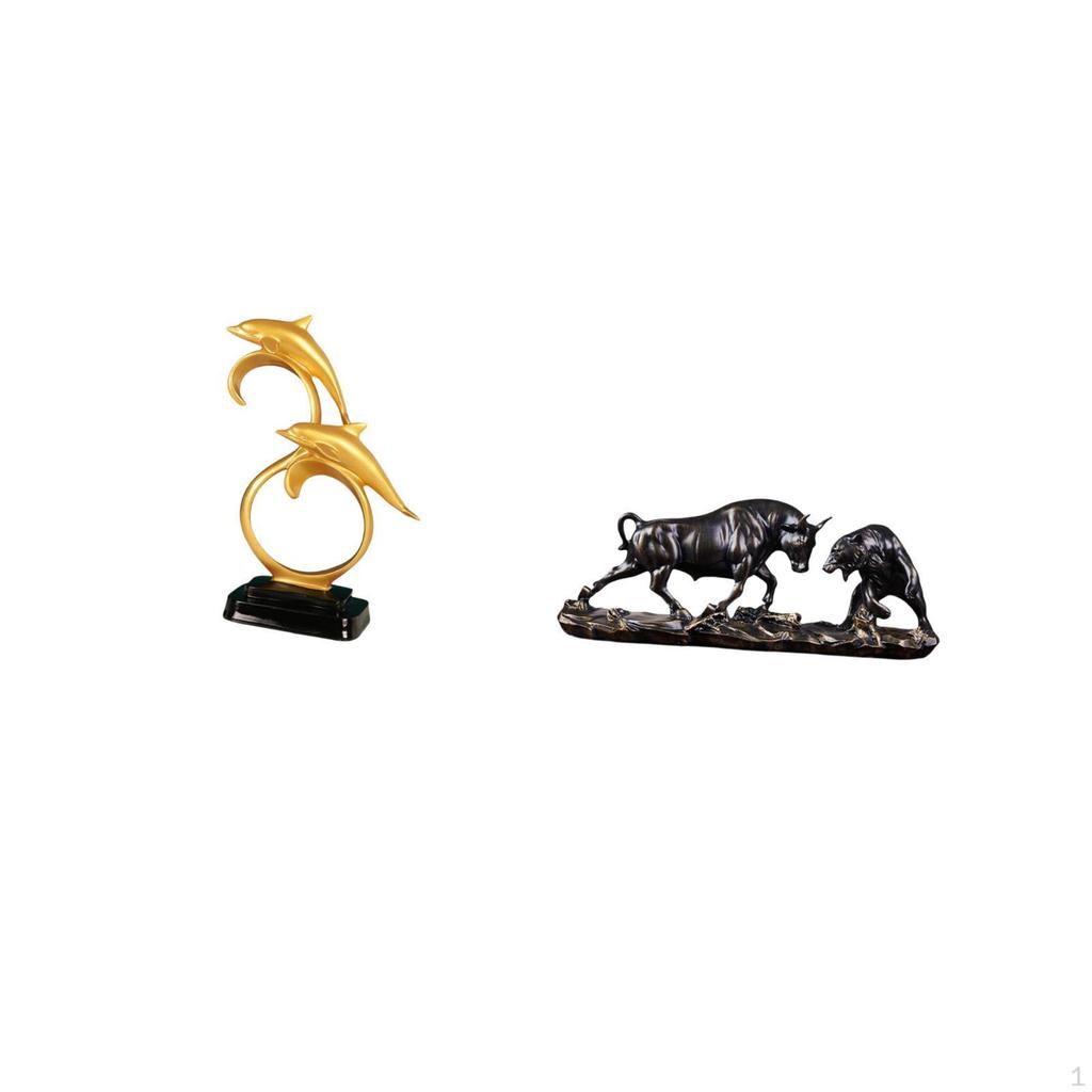 Modern Lifelike Dolphin And Bull Figurine Collectible Home Desk Decoration Feng Shui Animal