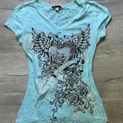TrendHub Y2k Aesthetic Vintage Flower Wing Printing T-Shirt Grunge Gothic Women Crop Top Summer Slim Harajuku V-neck Tee Femme Streetwear