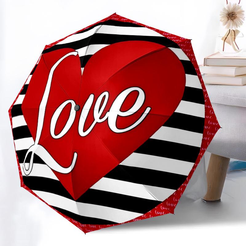 1pc Love Heart Print Automatic Opening and Closing Folding Umbrella with 8 Iron Ribs - Portable, Foldable for Travel Yy251124139