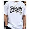 European Sizes New Summer Men's White Short-Sleeve Distressed Letter Stamp Print American Vintage Loose T-Shirt