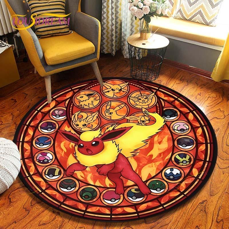 Cartoon Pokemon Runder Teppich Bodenmatte Schlafzimmer Flanell Tierteppich Rutschfeste Baby-Spielmatte Kinderzimmer Dekoration Matten