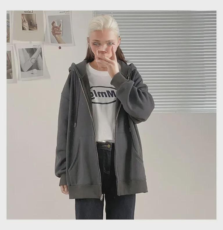 Women’s Loose Fit Hooded Cardigan - Early Autumn Zipper Sweater, Trendy Korean Style for Students.