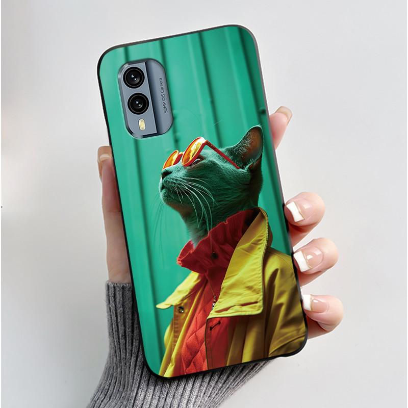 Casing For Nokia X30 5G Case Aesthetic Fashion Cute Cat Astronaut Cartoon Black Silicone Soft Shockproof Phone Case Back Cover