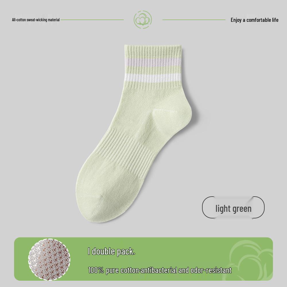 Women's Cotton Mid-Calf Socks - Antibacterial, Sweat-Absorbing, Deodorant, Casual Sport Striped for Spring/Summer