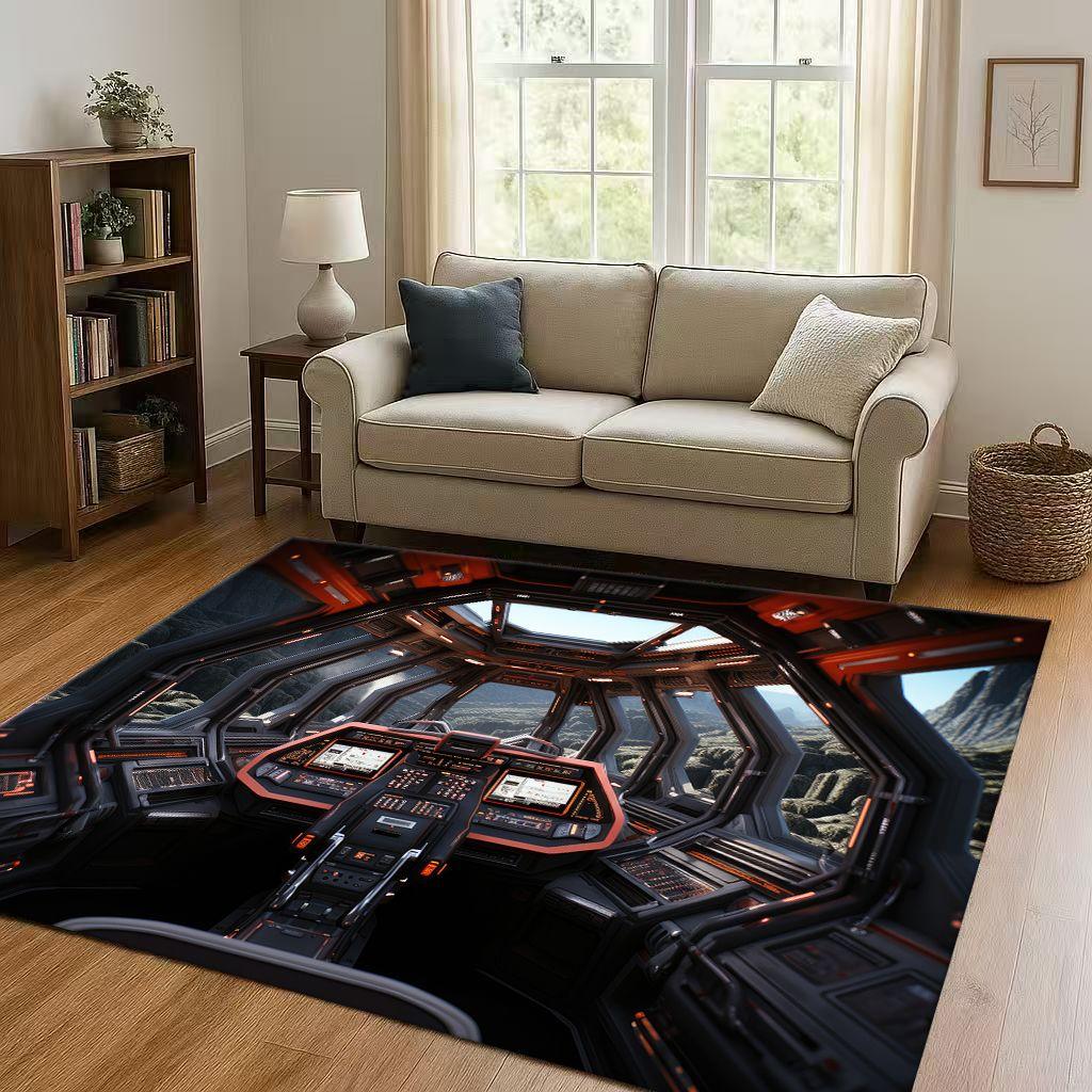 3D Spacecraft Aircraft Cockpit Dashboard Living Room Non Slip Area Rug Carpet for Bedroom Kids Playroom Sofa,Home Decor Doormat