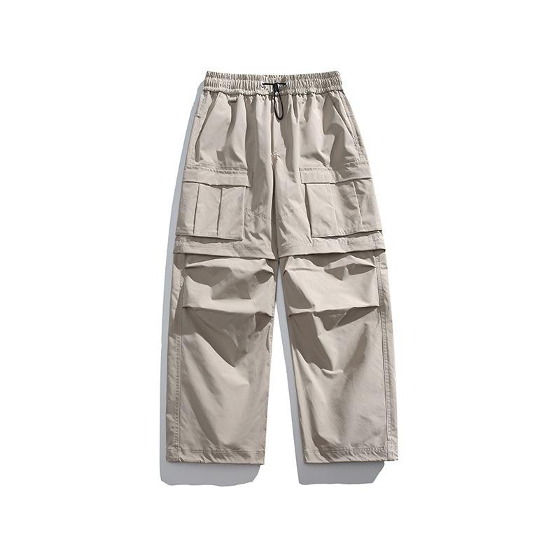 

Overalls Men s Spring and Autumn Straight Loose Multi-Pocket Trousers Casual Outdoor Slim-fit Splicing Removable Pants S хаки