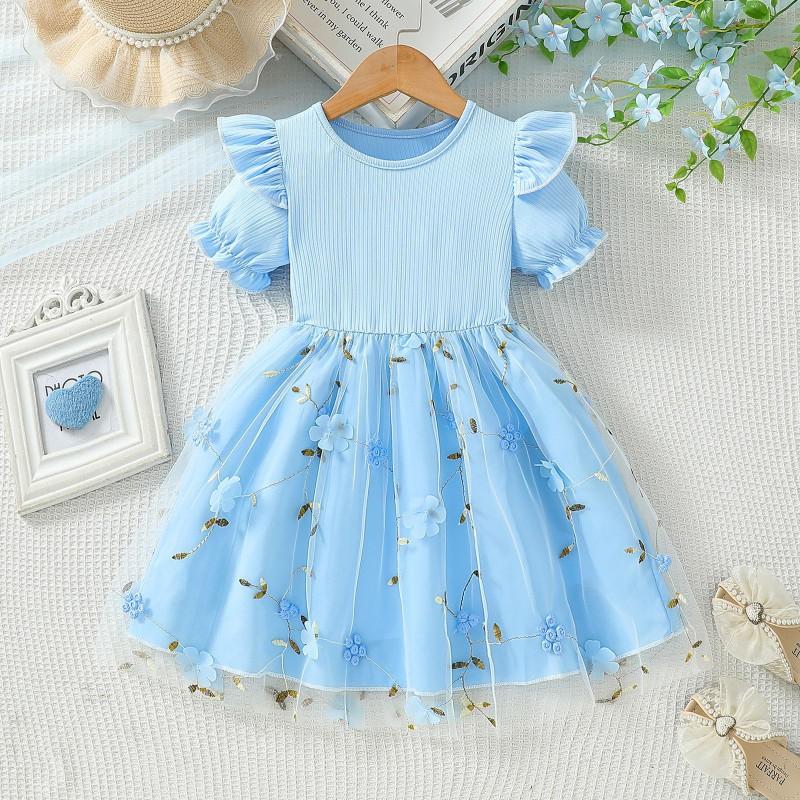 Girls Princess Dress Short Sleeve Mesh Toddler Kids Casual Party