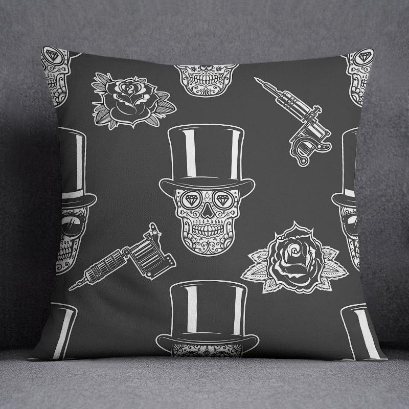 Cool Black Wind Black Bottom Flower Series Pillow Decorative Pillow Bedroom Sofa Car Cushion Cover Pillowcase