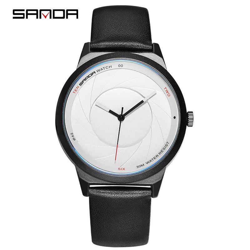 Sanda Unisex Quartz Watch - Creative Design with Optical Phantom & Genuine Leather Strap