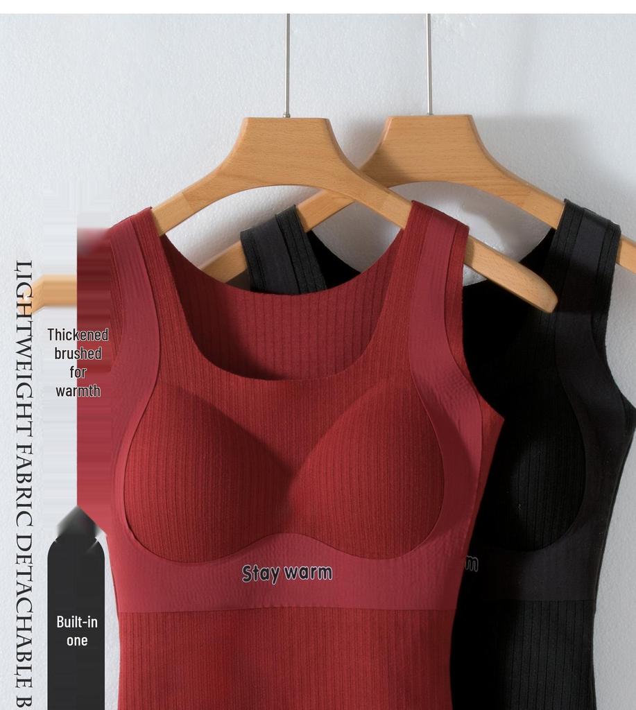 Damen Fleecegefütterte Schlankheitsweste mit eingebautem BH - Nahtlose Basisschicht für Herbst/Winter
