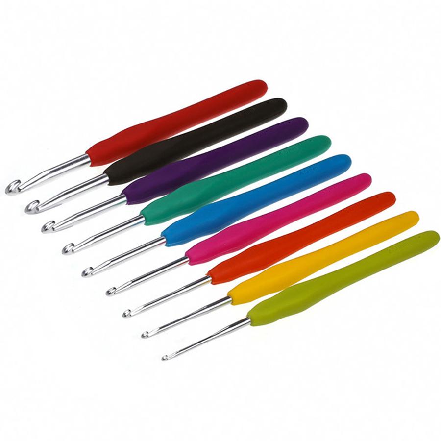 

9PCS Color Aluminum Crochet Hook | Soft Silicone Handle | 2mm-6mm Multi-Size Hooks for DIY Sweater Knitting & Handmade Crafts