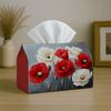 1pc Classic Floral Elegant Tissue Box with Poppy Flower Red White- Napkin Storage Organizer for Kitchen,Car,Elegant Decorative Box,Purpose for Living