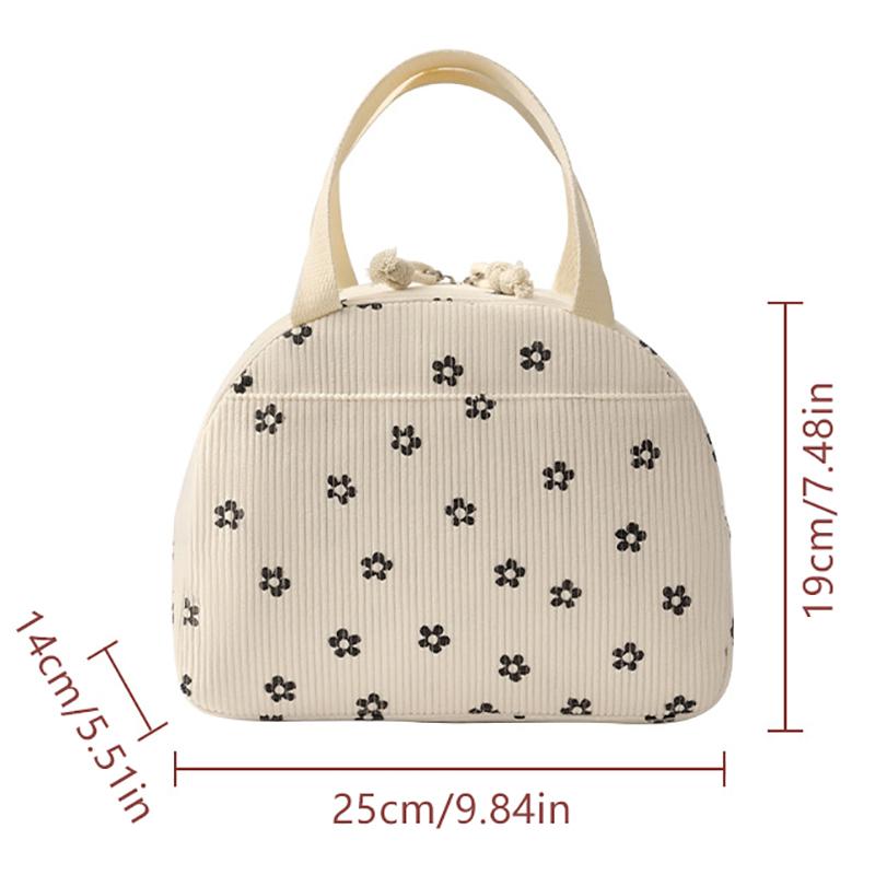 

Мила Квіткова Вельветова Сумка для Ланчу з Термоізоляцією, Велика Містка Сумка для Бенто-Боксу, Сумка-Тоут для Роботи, Школи, Пікніка