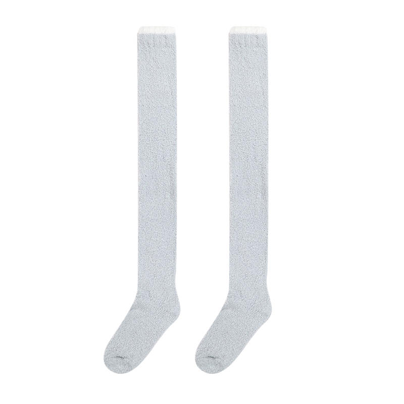 Winter Warm Coral Fleece Over-knee High Socks For Women Plush Home Sleep Floor Long Socking Solid Soft Thigh High Floor Sock