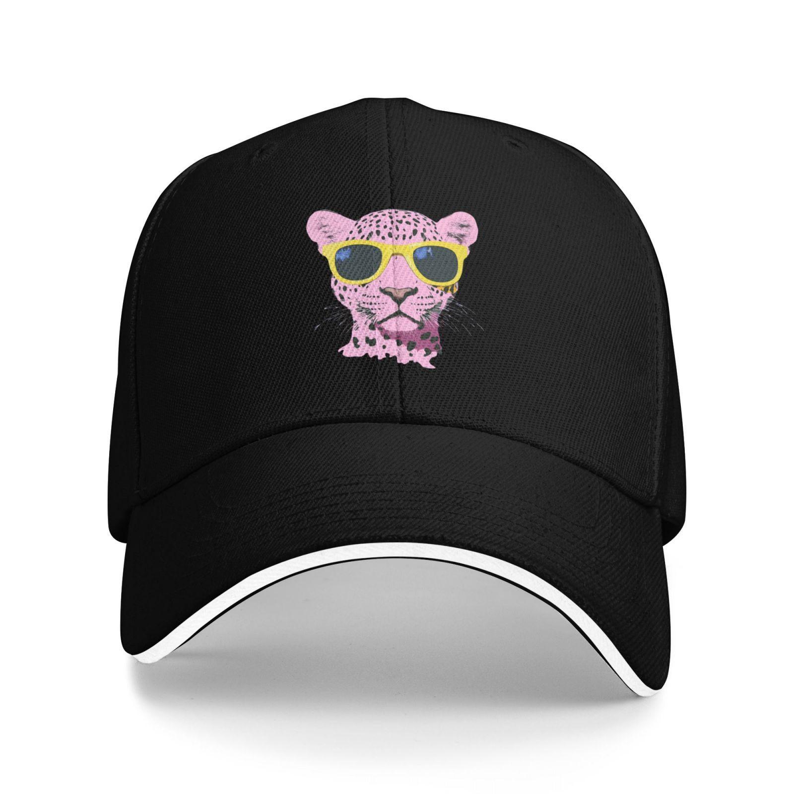 Pink Leopard Sunglasses Print Baseball Cap Breathable Polyester Casual Sun Protection Unisex Hat One Size