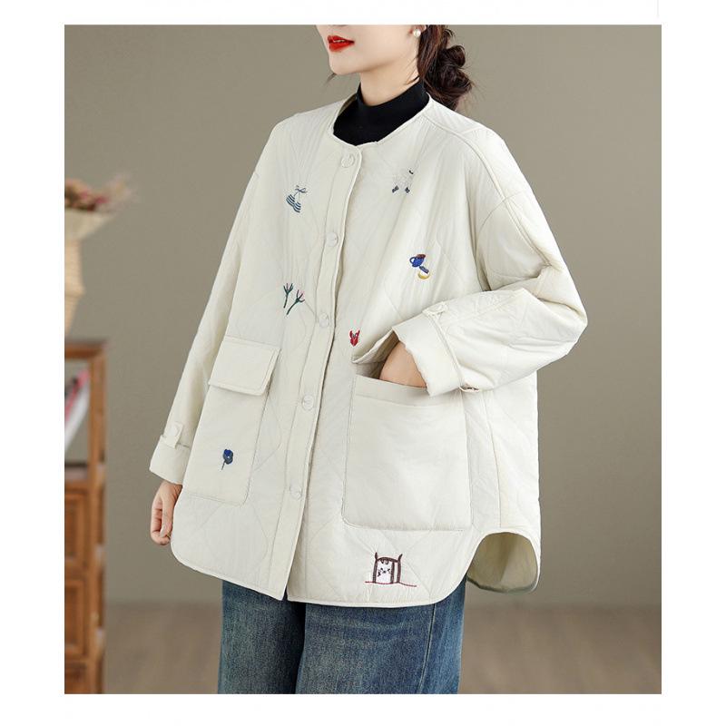 European Style Women s Cotton Jacket - Slimming, Padded & Loose Fit for Autumn/Winter 2025 Large (L) бежевый