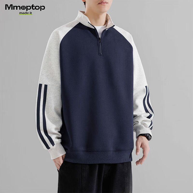 MMOPTOP Men's American Style Color Block Half-Zip Raglan Sweatshirt