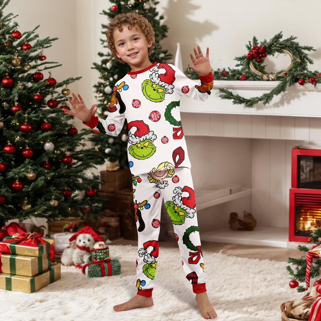 Christmas Print Cute Family Set Pajamas, Home Clothes, Family Set Long Sleeve Top Pants Set