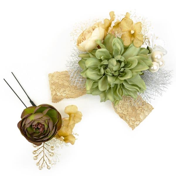 

hair accessory set for furisode and ceremonies Features nuanced and pearl Perfect for and Japanese and Western Two-piece (long-sleeved kimono) зелёный