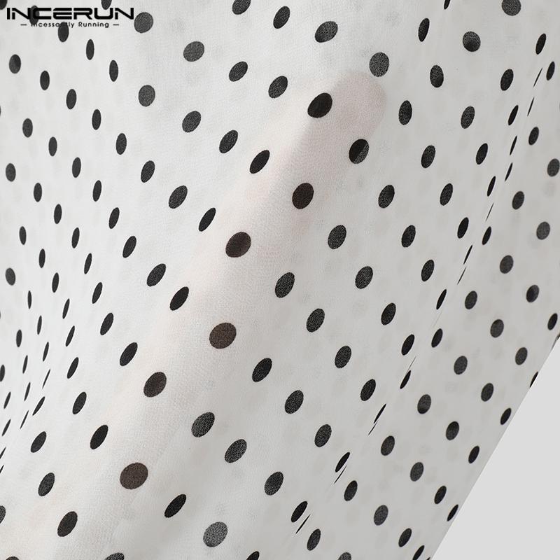 INCERUN Herre Knyting V-hals Langermet Semi-gjennomsiktig Polkadotter Løse Skjorter