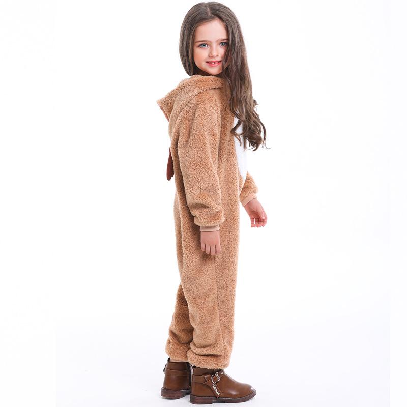 Kids Girls Animals Coral Velvet Elk Ear Christmas Reindeer Hooded Jumpsuit Children Halloween Role Play Dress Up Cosplay Costume