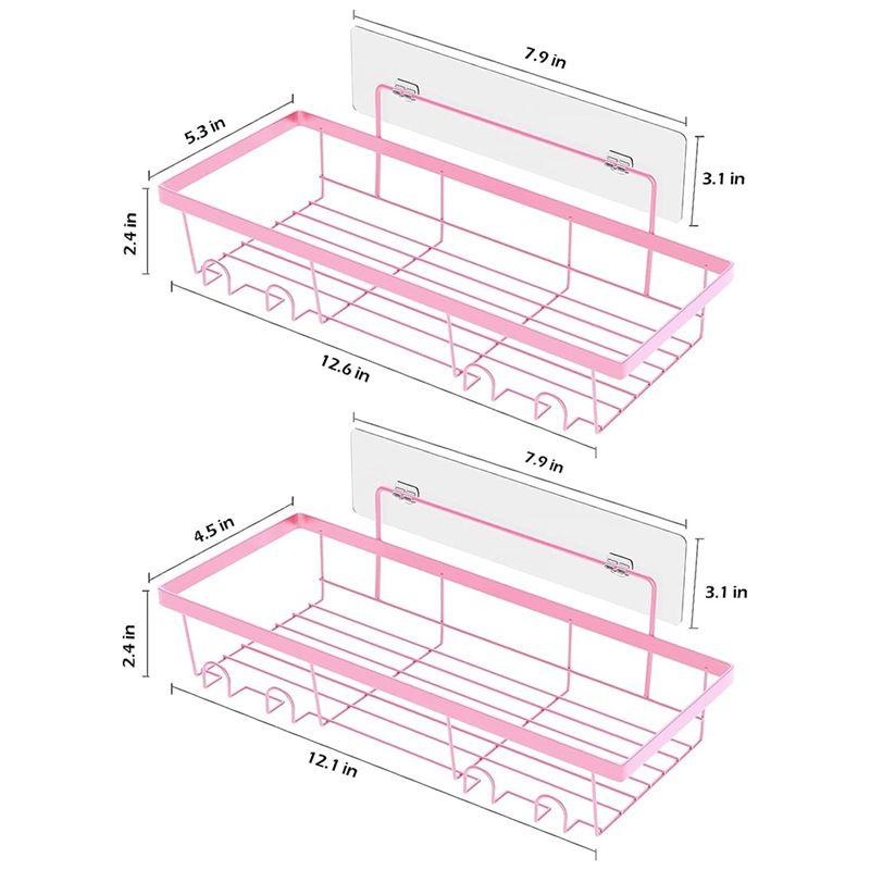 AEE4-Shower Caddy Shelf Organizer, 2 Pack Adhesive Bathroom Accessories, Save Space With Hooks