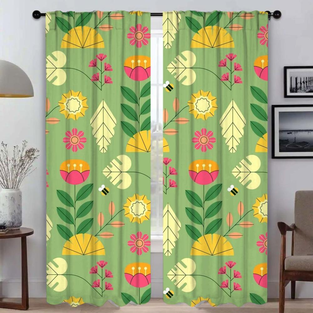 Frische Blumen in Farbe Vorhänge für Wohnzimmer Vorhang Raumteiler Halloween Dekoration Heiminterieur Vorhänge 2 Stück Jalousien