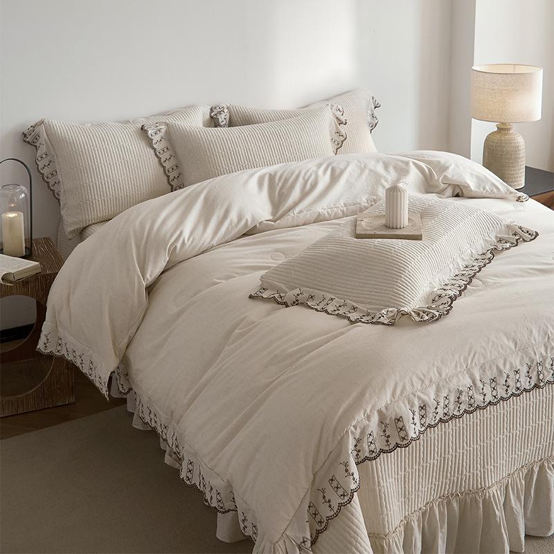 French Retro Four-Piece Cotton Linen Bedspread