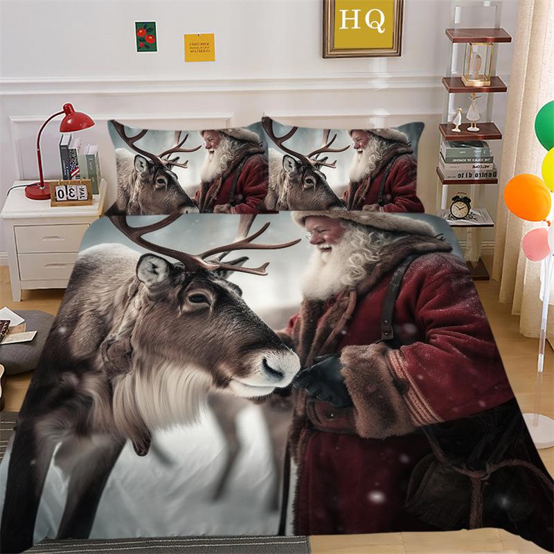 Christmas Snow Scene 3D Printed Polyester Pillowcase Quilt Cover Two Or Three Piece Set