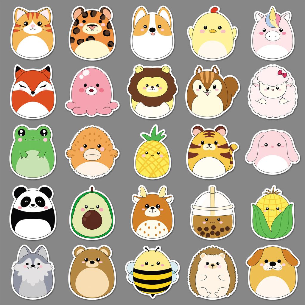 50 Cartoon Dolls Graffiti Decals Cute Hand-Painted Animal Decorative Water Cup Toy Creative Decals Water-Repellent