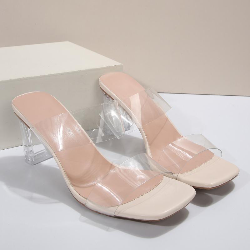 

Дизайнерские ПВХ женские туфли на высоком каблуке, тапочки с квадратным носком, обувь на каблуке, тренд 2025, летние новые сандалии, туфли-лодочки, массивные zapatillas de mujer 42 покинуть белый